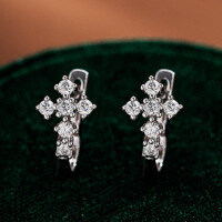 Silver-Plated Gold U-Shaped Hip Hop Cross Moissanite Ear Cuffs for Women-Inlaid with moissanite  925 silver