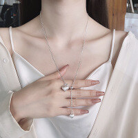 wholesale S925 Sterling Silver Korean Style Internet-Famous Personalized 3D Heart Pendant Tassel Versatile Choker Necklace for Women-601LH/approx. 7.7g 925 silver