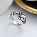 wholesale S925 Sterling Silver Creative Flying Three-Dimensional Lucky Cat Open Ring, Bold Euro-American Retro Fashion Index Finger Ring-0-1