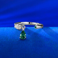 wholesale S925 silver new live-streaming pear-shaped teardrop open ring in minimalist style-K078 Green Diamond Teardrop Ring>Adjustable opening