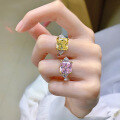 wholesale S925 Sterling Silver New 5ct Cushion Cut Yellow Pink Simulated Diamond Ring for Women-0-3