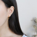 wholesale S925 Sterling Silver EA251 Korean-style Earrings with Elegant Micro-Paved Diamond Long Chain Tassel Zircon Ear Clips for Women-0-1