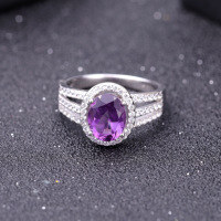 wholesale S925 silver luxurious jewelry amethyst ring for women, cross-border fashion, unique, set with natural gemstones-Amethyst>US size 7