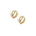 wholesale S925 silver short and small ear clasp hoop, Korean-style synthetic pearl geometric women's earrings G8985-0-4