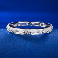 wholesale Metal material fashion rectangular pave-cut zircon ring jewelry new European and American style-R729 White Diamond>No. 8