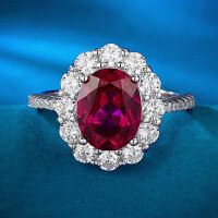 wholesale Metal Jewelry - Classic European & American Oval 7*9mm Cubic Zirconia Ring with Synthetic Pigeon Blood Red, Hot-Selling in Cross-Border E-Commerce-R676 Red Diamond>No. 6
