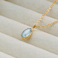 wholesale S925 silver plated with 14k gold, spring Japanese retro style aquamarine necklace by Dunli Jewelry-0-1