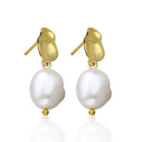 wholesale S925 Sterling Silver Geometric Irregular Pearl Earrings, Fashionable, Gentle, Elegant, Ethereal, Banquet Jewelry Accessories-Gold 925 silver