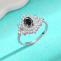 wholesale S925 Sterling Silver Cross-Border Oval Moissanite Diamond Women's Ring, High-End Full Diamond Fashionable and Elegant 1 Carat Colored Ring-0-0