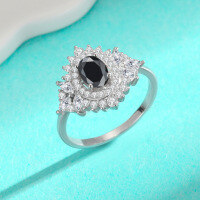 wholesale S925 Sterling Silver Cross-Border Oval Moissanite Diamond Women's Ring, High-End Full Diamond Fashionable and Elegant 1 Carat Colored Ring-5*7 (1 carat white moissanite) ring 8