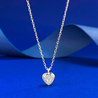 wholesale S925 silver/gold metal women's necklace with 7*7 heart pendant, simple and elegant for live streaming-N490 White Heart Necklace>925 Silver