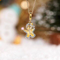 wholesale S925 Sterling Silver Red Moose Gingerbread Man Necklace, Two-Tone Design, Cute Adorable Soft and Exquisite Versatile Gift for Women-0-0