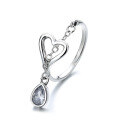 wholesale S925 Sterling Silver Korean-style Creative Heart-shaped Tassel Pendant Zircon Inlaid Elegant Openable Ring for Women-0-4