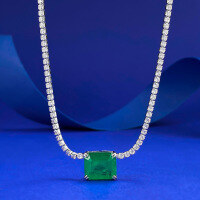 wholesale S925 sterling silver jewelry women's emerald simulation necklace single-row full diamond collarbone chain luxurious-N091 Green>925 Silver