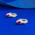 wholesale S925 Sterling Silver Pear-shaped Red Zircon Snake Bone Ear Clasp with a Premium and Luxurious Sparkle, Live Stream Edition-0-1