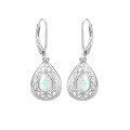 wholesale 925 Sterling Silver Teardrop Synthetic Opal Earrings for Women, European and American Minimalist Luxury, Niche High-End Opal Stone Ear Clips Jewelry-0-4