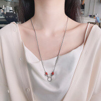 wholesale S925 sterling silver vintage Chopin chain universal clasp DIY matching chain southern red agate koi fish sweater necklace-439FL/about 12.9g