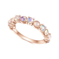 wholesale [Rose Gold] S925 Sterling Silver Inlaid with Natural Opal Row Ring, Light Luxury Fashion, Personalized and Simple Gemstone Ring-S925 silver + natural African opal  US size 5