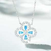 925 Silver Four-Leaf Clover Necklace Women's Red Gangyu Full Diamond High-End Craftsmanship Clavicle Chain-Blue Diamond  925 Silver