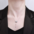 Sterling Silver Necklace with Moissanite, Fringe Bow Pendant, Summer Layering Collarbone Chain-0-2