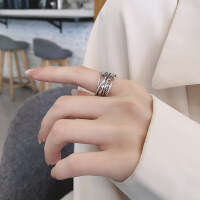 wholesale S925 silver European and American cross-border niche retro multi-layer wrap punk heavy metal design open ring-YQJ1368/approx. 6.4g Adjustable opening