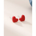 wholesale S925 Sterling Silver Small Red Heart Earrings for Women, Minimalist Korean Style, Dainty Ear Piercing Red Heart Stud Earrings-0-1