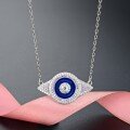 wholesale 925 Sterling Silver Blue Evil Eye Pendant Necklace Turkish Ethnic Women's Jewelry Minimalist Design Collarbone Chain Silver Accessory-0-5