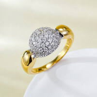 wholesale S925 Sterling Silver New French Plump Full-Beaded Ring, Fashion Euro-American Piece, Daily Wear Style Live Stream-R975 Gold Ring Size 9