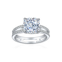 wholesale S925 Sterling Silver 35ct Ice-Cut Exaggerated Double Loop Square Diamond Ring Double Circle 9*9 Color Gemstone Women's Jewel Ring-Fireworks G-40 White US size 6#