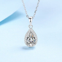 wholesale PT950 gold-plated 925 silver moissanite necklace for women, new style full pave teardrop pendant, elegant and luxurious collarbone chain for wholesale-5x8MM zircon>925 silver