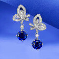 wholesale S925 Sterling Silver 80 Tanzanite Bow Aquamarine Ear Studs, Minimalist and Versatile Women's Design-0-2