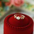 wholesale 925 Silver Gold-Plated Leaf Natural Freshwater Pearl Ring Women's Japanese Style Simple and Elegant New Ring-0-0
