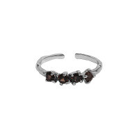 wholesale S925 Sterling Silver Korean Version Ins Niche Design Minimalist Irregular Surface Inlaid Zircon Textured Openable Ring for Women-Platinum [Brown Stone] &gt; Opening adjustable
