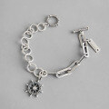 wholesale S925 Sterling Silver YH010 Korean Style Personality Silver Chain Link INS Retro Distressed Rudder Chain Bracelet for Women-0-0