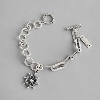 wholesale S925 Sterling Silver YH010 Korean Style Personality Silver Chain Link INS Retro Distressed Rudder Chain Bracelet for Women-Vintage Silver 925 Silver