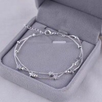 wholesale Metal material, cross-border new star double-layer lucky bracelet for women, lightweight luxury niche design, high-end sense of jewelry, girlfriend birthday gift-xb1075-white gold