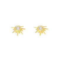 wholesale S925 Sterling Silver Zircon Star Earrings, Minimalist Ear Hoops for Women-E4425-Gold 925 Silver
