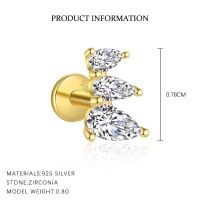 wholesale S925 Sterling Silver Cross-border Zircon Four-leaf Clover Butterfly Heart Tassel Earrings, Wholesale-E4841-Gold/Single 925 Silver
