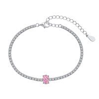 wholesale S925 Sterling Silver Cross-Border Hit Women's Tennis Bracelet Light Luxury 8A Ice-Cut Colored Oval Zircon Silver Bracelet Wholesale-DY150168 Pink Diamond 925 Silver