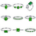 wholesale S925 Sterling Silver Emerald High-Carbon Diamond Ring, Luxe Vintage Elegance with a High-End Feel, Cross-Border Women's Ring-0-0