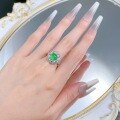 wholesale S925 silver jewelry, luxurious setting with high-ice green chalcedony, elegant 8mm cabochon ring, hot-selling in live broadcasts-0-3