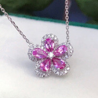 wholesale S925 sterling silver full-body fashion and unique floral necklace with cherry blossom pendant, luxurious yet simple for daily wear, exuding a premium feel-BX0122-White Gold>925 Silver