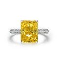 wholesale 925 Sterling Silver 95 Carat High Carbon Diamond Ring for Women, Light Luxury Rectangle 9*12 Millgrain Pointed Bottom Goose Yellow-0-5