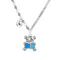 wholesale S925 Sterling Silver Light Luxury Smiley Face Ballpoint Pen Chain Letter CD Pattern Blue Gradient Small Bear Necklace-0-4