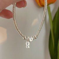 wholesale S925 Sterling Silver Small Cat Eating Fish Bracelet, Niche Commuting Minimalist Versatile Hand String Jewelry for Women, Xiaohongshu Same Style-Sterling silver