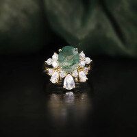 wholesale S925 Sterling Silver European and American Cross-Border Bestseller Natural Moss Agate Ring, Elegant Gemstone Ring for Stacking-Stacking Natural Water Grass Agate Rings  US Size 7