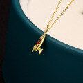 wholesale 10K Gold Japanese-style Space Series Cool Hip-Hop Rocket Pendant with Natural Ruby and Sapphire Necklace for Women-0-2