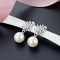wholesale S925 Sterling Silver Korean & Japanese Style Sweet and Unique Pearl Earrings Zircon Floral Stud Earrings for Women Fashion Silver Jewelry-0-3