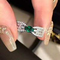 wholesale Sterling Silver Wheat Hollow Ribbon 4*6 Emerald Ring for Women, Small Batch Design, Luxury 3D Style-Green 7