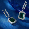 wholesale S925 Sterling Silver Full Diamond Emerald Earrings, Luxurious Vintage Elegant Banquet Drop Earrings-0-2